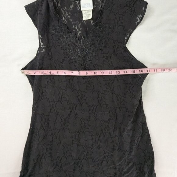 VTG Black Floral Lace Sheer V Neck Mini Slip Dress - Picture 5 of 10
